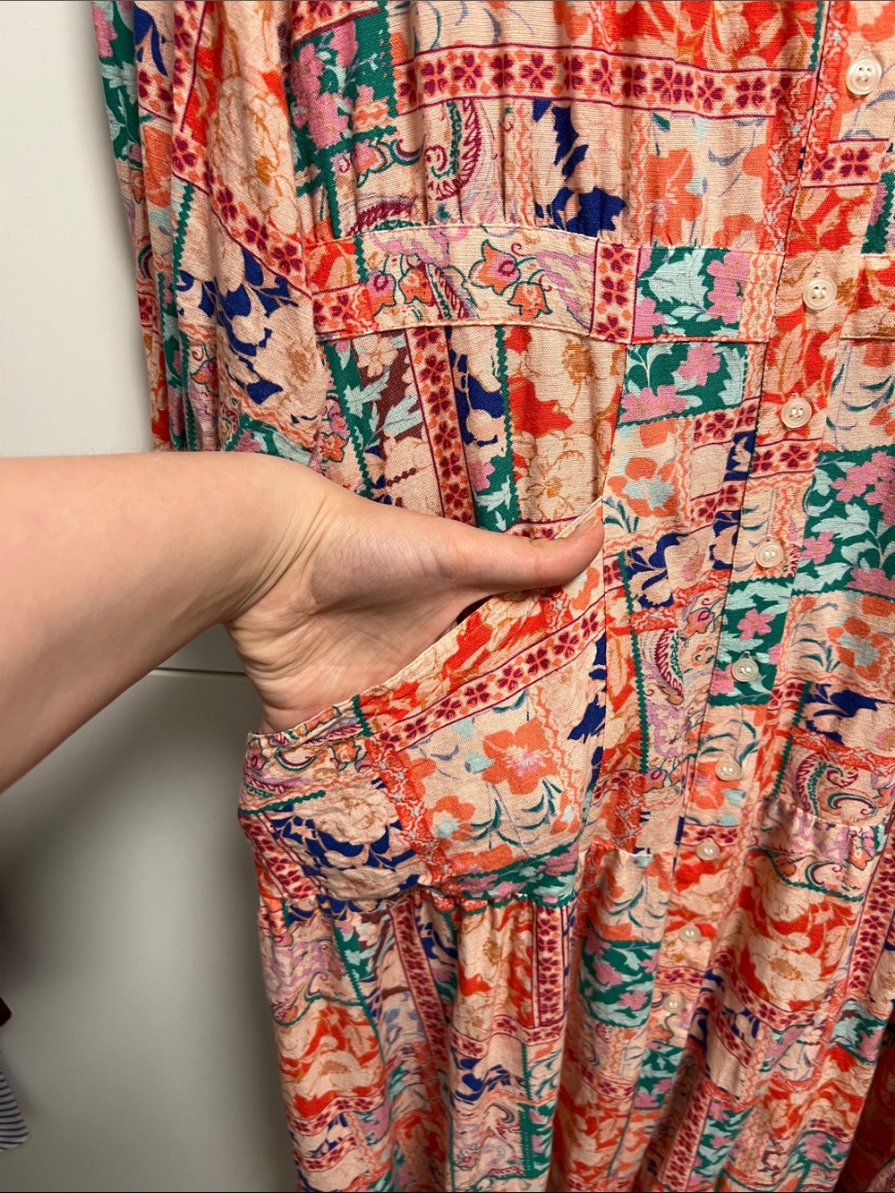 VENUS Linen Pink Patchwork Print Long-Sleeve Maxi Shirt Dress - Picture 9 of 17